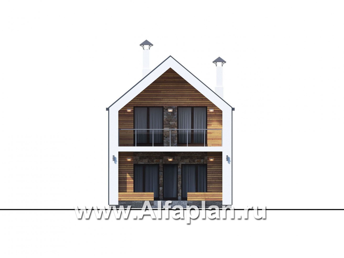 Проекты домов Альфаплан - «Барн» - современный мансардный дом с террасой и балконом - изображение фасада №3