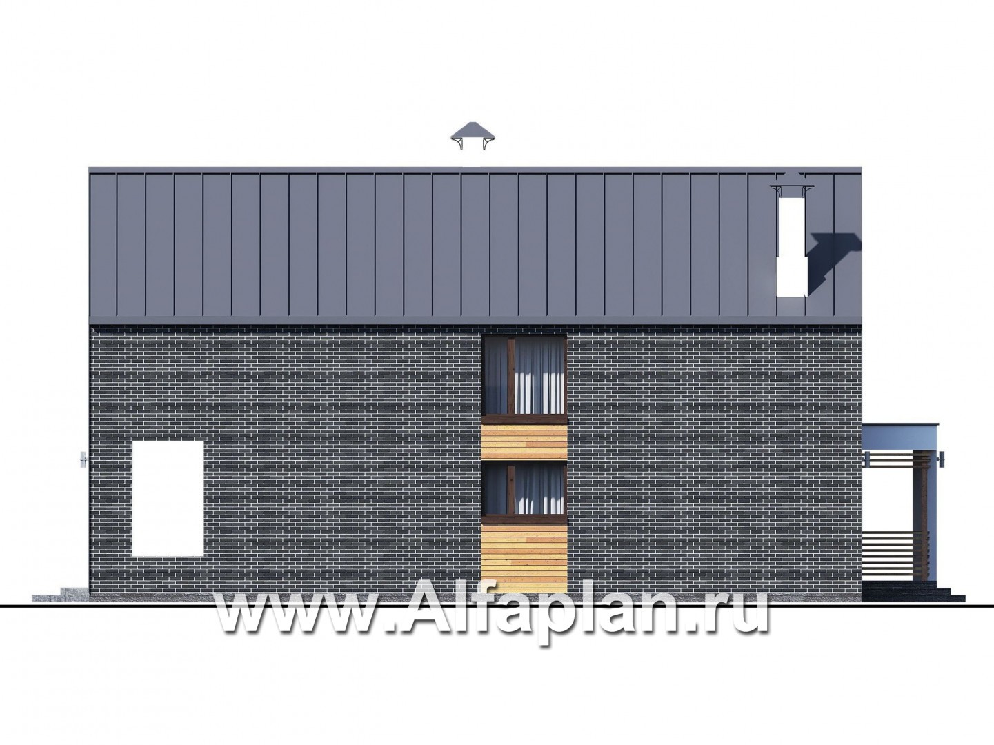 Проекты домов Альфаплан - «Барн» - современный мансардный дом с террасой и балконом - изображение фасада №4