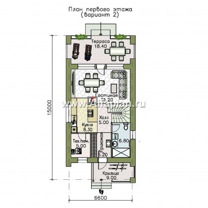 Проекты домов Альфаплан - «Барн» - современный мансардный дом с террасой и балконом - превью плана проекта №2