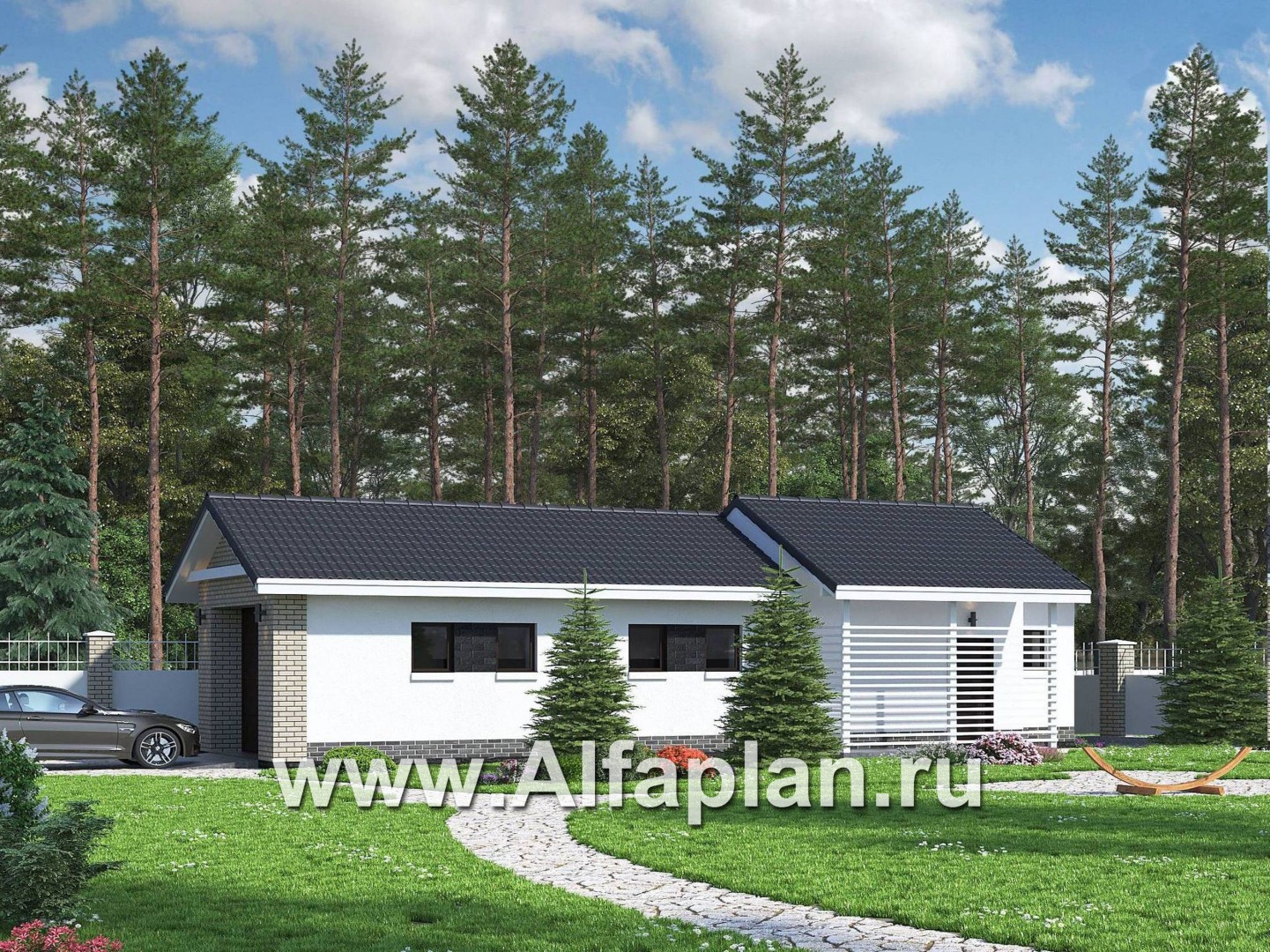 Проекты домов Альфаплан - Теплый гараж на 2 места или эллинг для катера - основное изображение