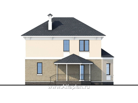 «Классика» - проект двухэтажного дома с эркером, планировка с кабинетом на 1 эт и с террасой - превью фасада дома