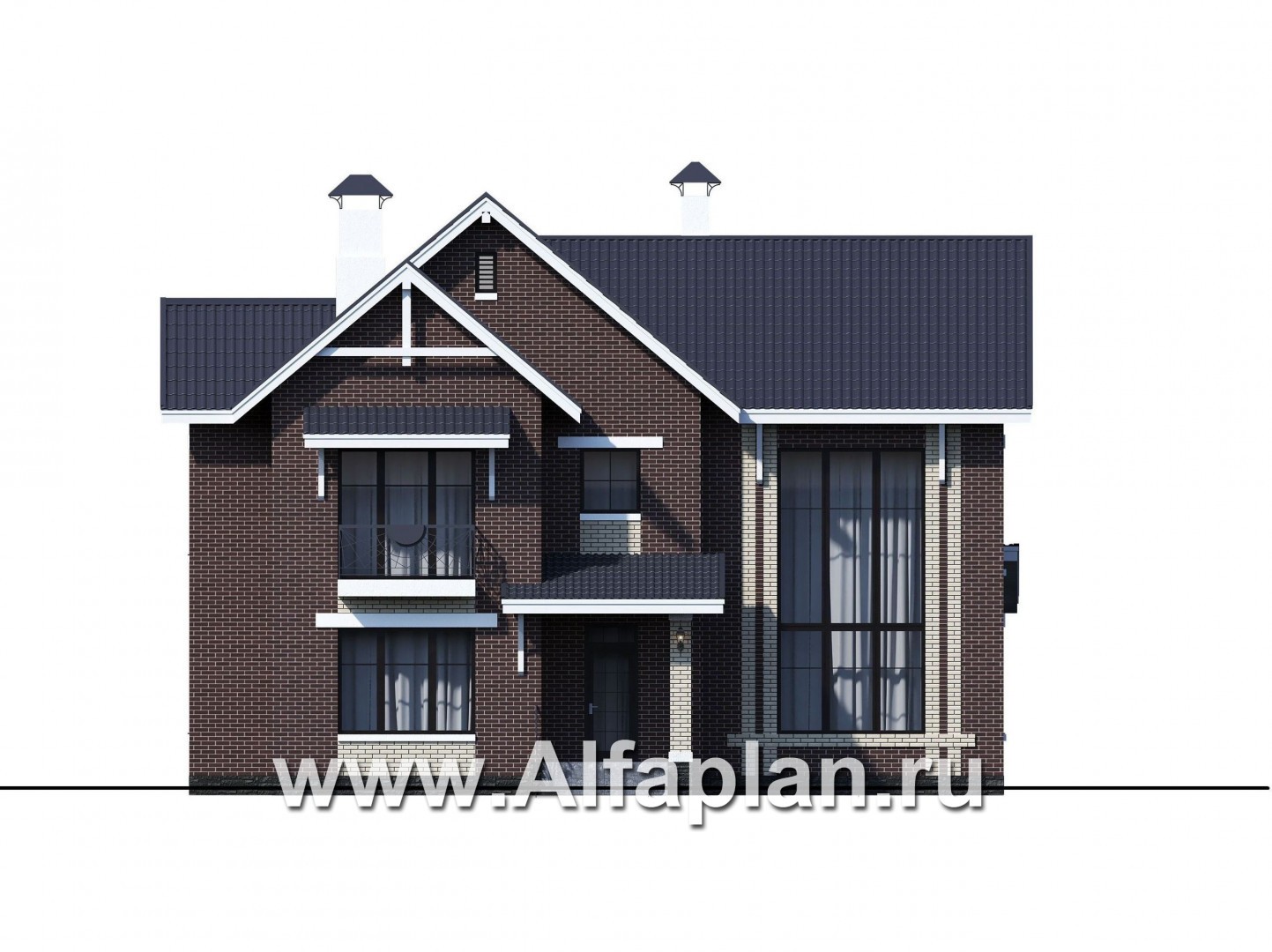 Проекты домов Альфаплан - "Сафо" - проект кирпичного дома со вторым светом - изображение фасада №1