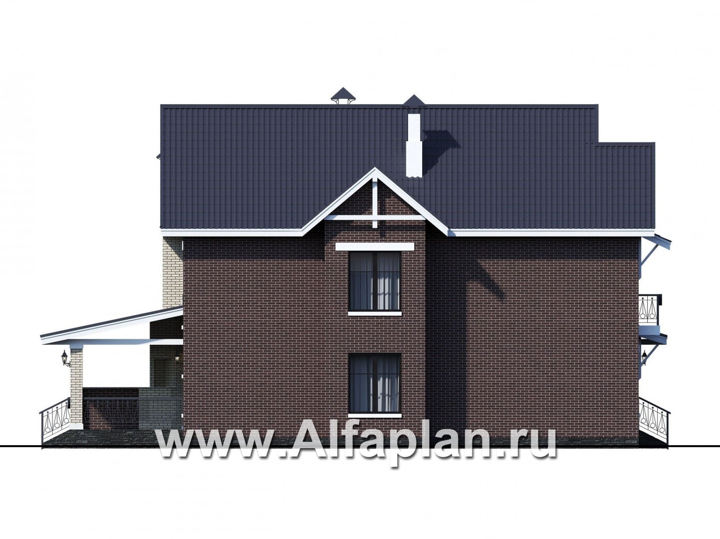Проекты домов Альфаплан - "Сафо" - проект кирпичного дома со вторым светом - изображение фасада №4