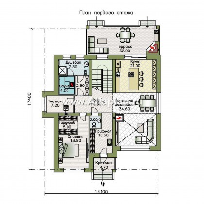 Проекты домов Альфаплан - "Сафо" - проект кирпичного дома со вторым светом - превью плана проекта №1