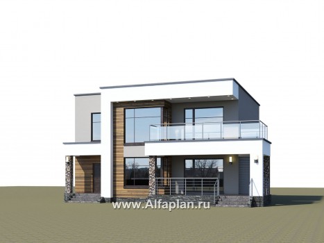 Проекты домов Альфаплан - «Серотонин» - проект современного хай-тек дома с плоской кровлей - превью дополнительного изображения №1