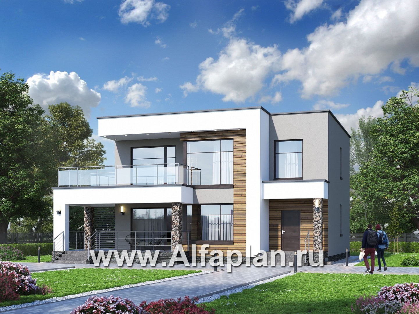 Проекты домов Альфаплан - «Серотонин» - проект современного хай-тек дома с плоской кровлей - основное изображение