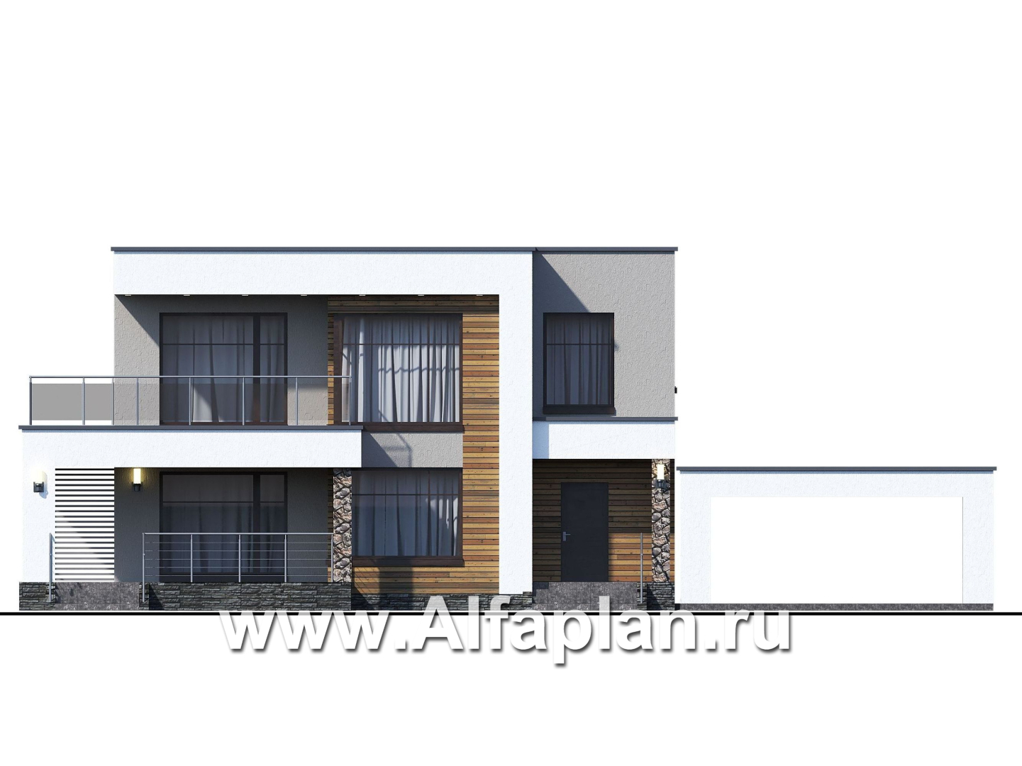 Проекты домов Альфаплан - «Серотонин» - проект современного хай-тек дома с плоской кровлей - изображение фасада №2