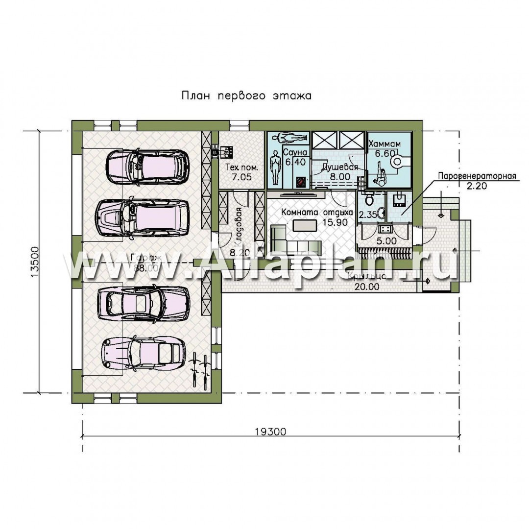 Проекты домов Альфаплан - Гараж на 4 авто и спа с сауной и хамам - изображение плана проекта №1
