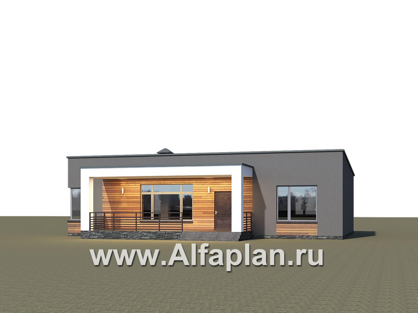 Проекты домов Альфаплан - Проект одноэтажного дома с тремя спальнями - дополнительное изображение №1