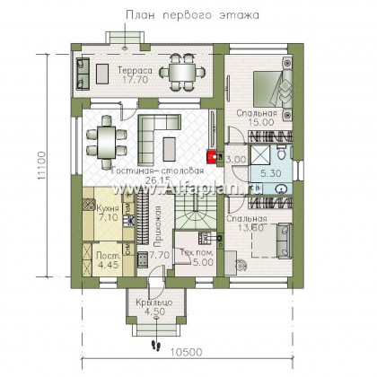 Проекты домов Альфаплан - "Перспектива" - проект компактного дома с мансардой - превью плана проекта №1