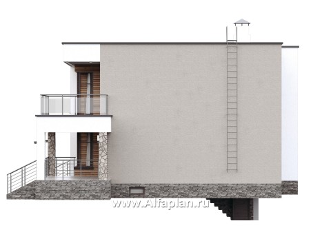 Проекты домов Альфаплан - «Серотонин» - проект современного хай-тек дома с плоской кровлей и цокольным этажом - превью фасада №2