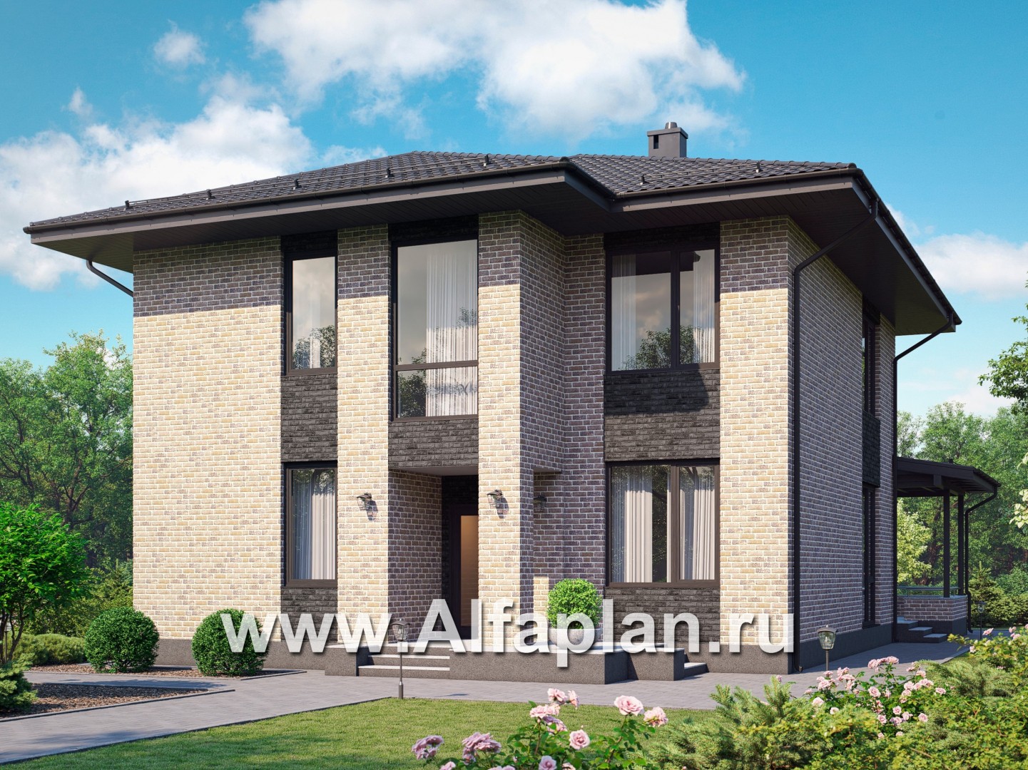 Проекты домов Альфаплан - Современный двухэтажный дом из газобетона - основное изображение