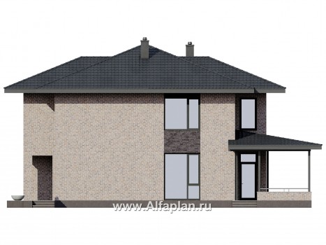 Проекты домов Альфаплан - Современный двухэтажный дом из газобетона - превью фасада №2