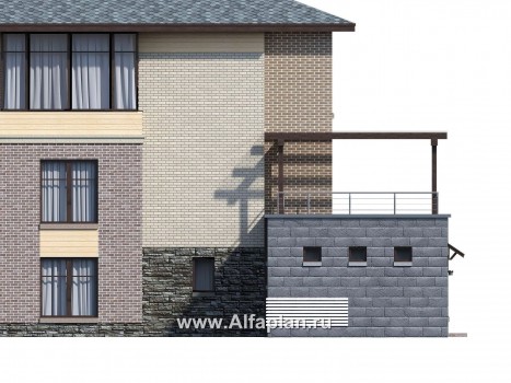 Проекты домов Альфаплан - Проект бассейна (пристройка к коттеджу) с террасой на крыше - превью фасада №3