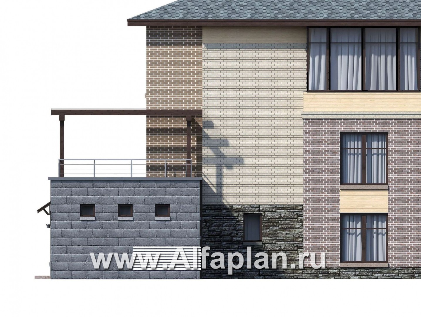 Проекты домов Альфаплан - Проект бассейна (пристройка к коттеджу) с террасой на крыше - изображение фасада №2