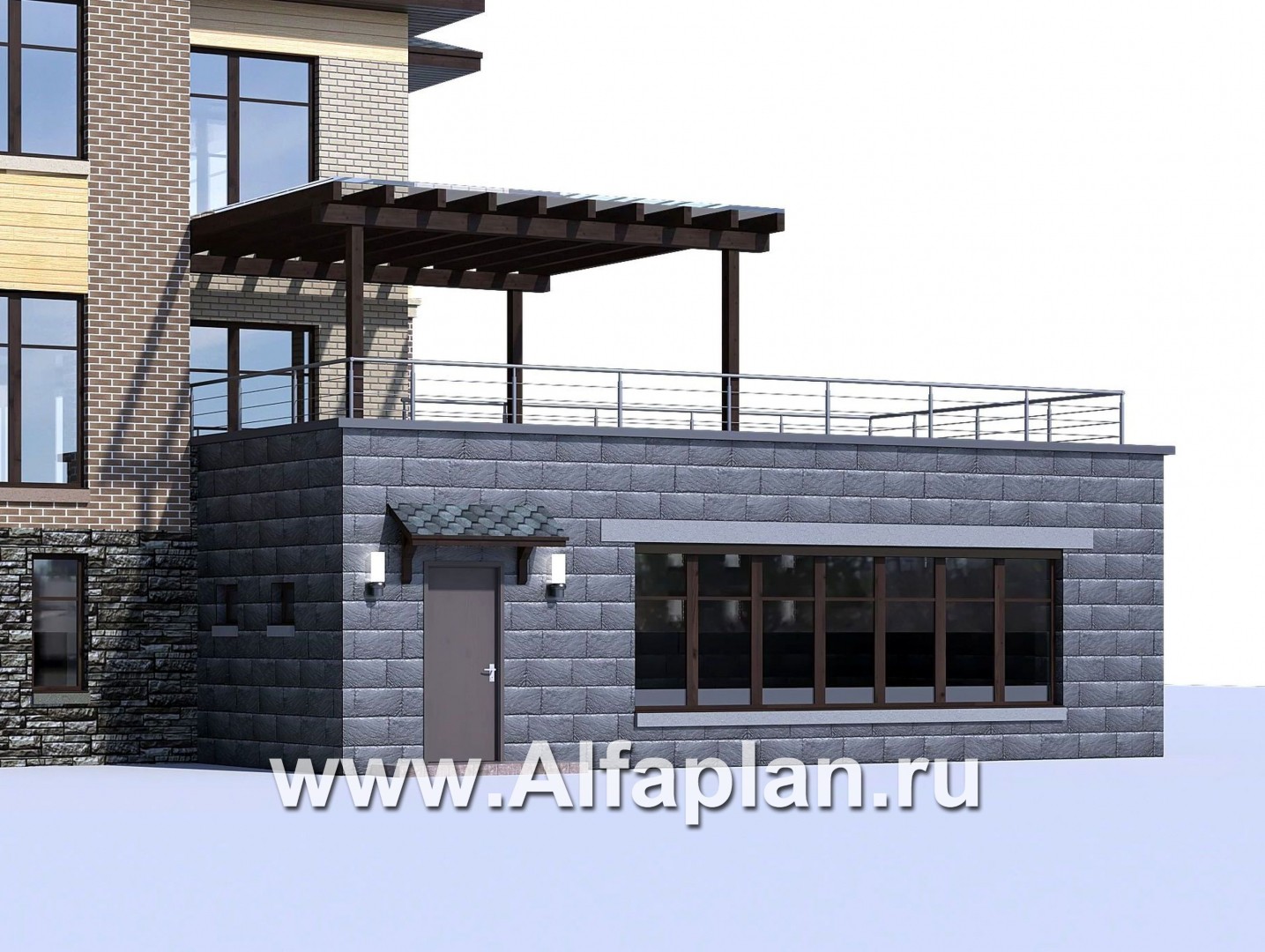 Проекты домов Альфаплан - Проект бассейна (пристройка к коттеджу) с террасой на крыше - дополнительное изображение №1