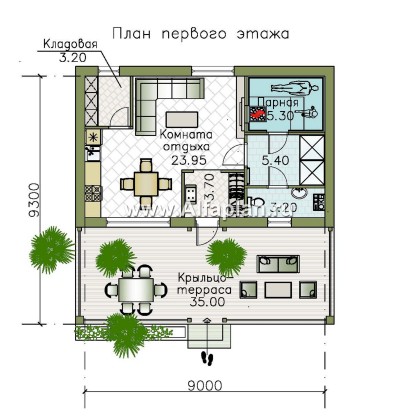 Проекты домов Альфаплан - Баня с большой террасой (каркасный дом) - превью плана проекта №1
