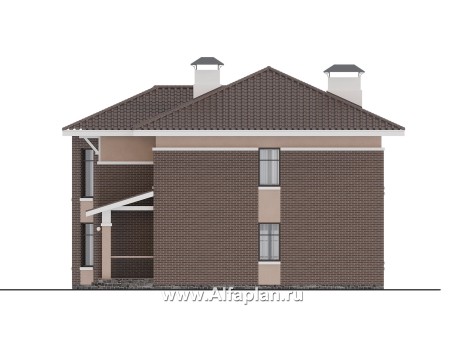 «Вермеер» - проект двухэтажного дома с эркером и лестницей в гостиной, с отдельной квартирой студией - превью фасада дома