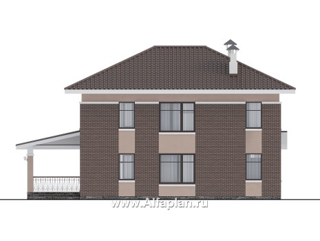 «Вермеер» - проект двухэтажного дома с эркером и лестницей в гостиной, с отдельной квартирой студией - превью фасада дома
