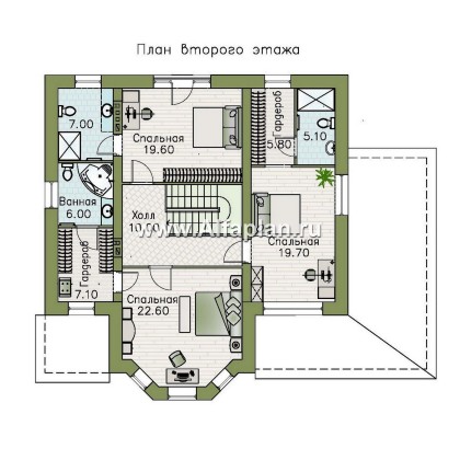 «Вермеер» - проект двухэтажного дома с эркером и лестницей в гостиной, с отдельной квартирой студией - превью план дома