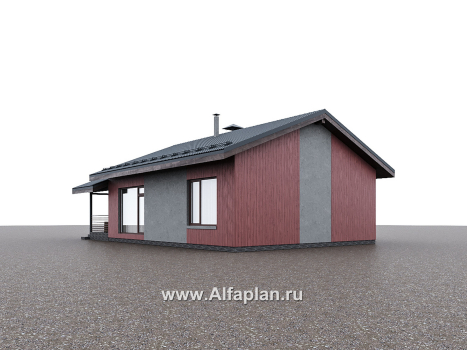 «Литен» - проект простого одноэтажного дома, планировка 2 спальни, с террасой и двускатной крышей - превью дополнительного изображения №2