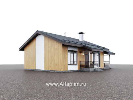 «Литен» - проект простого одноэтажного дома, планировка 2 спальни, с террасой и двускатной крышей - превью дополнительного изображения №5