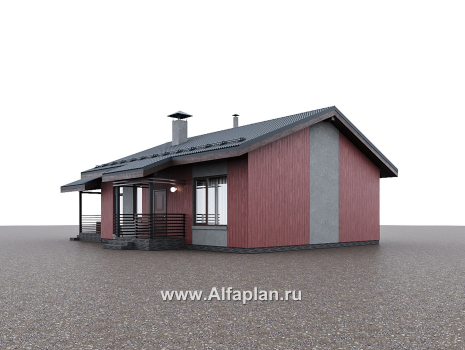 «Литен» - проект простого одноэтажного дома, планировка 2 спальни, с террасой и двускатной крышей - превью дополнительного изображения №1