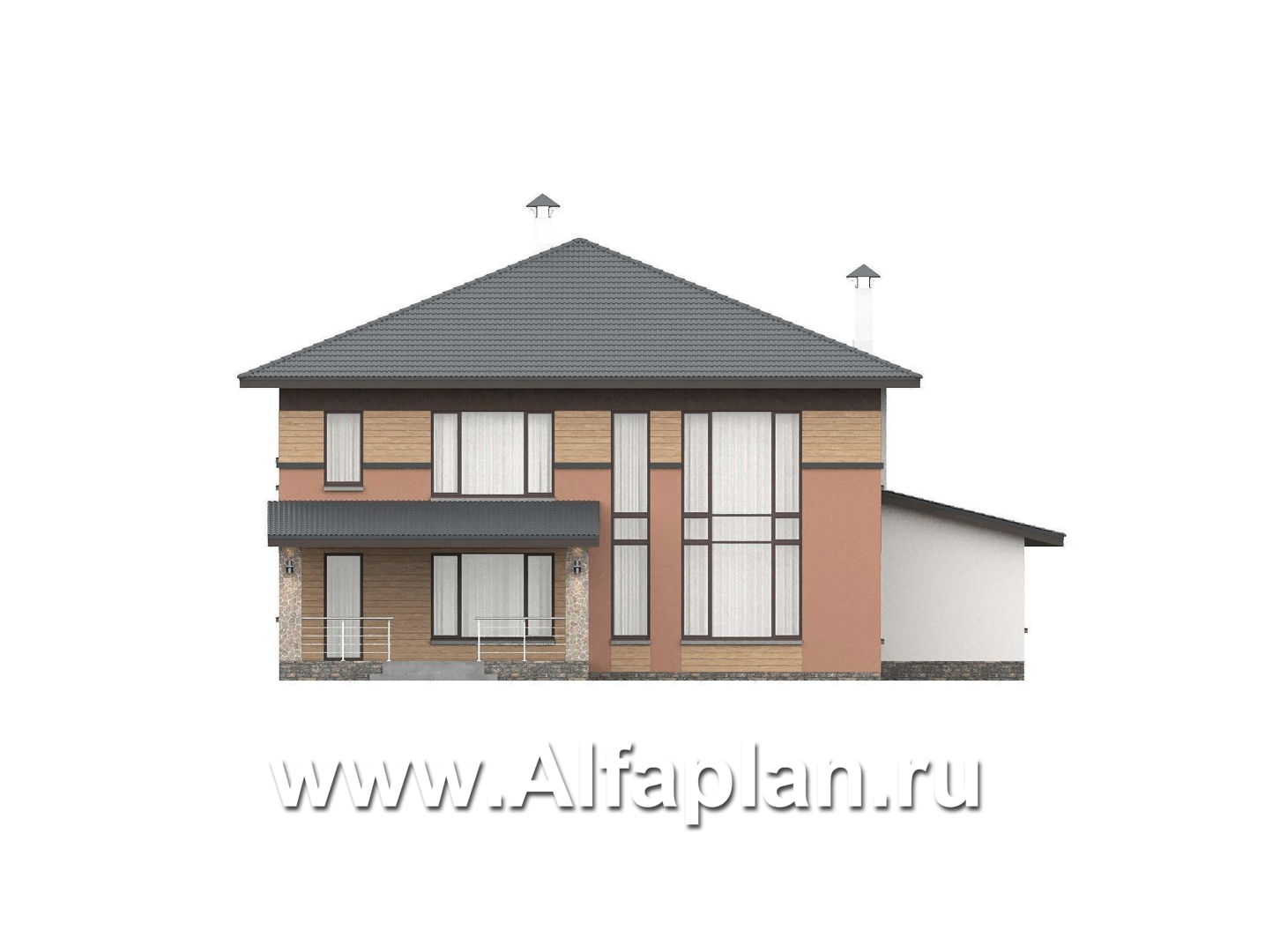 «Серебряный луч» - проект двухэтажного дома, планировка две спальни на 1эт и второй свет в гостиной, в современном стиле - фасад дома