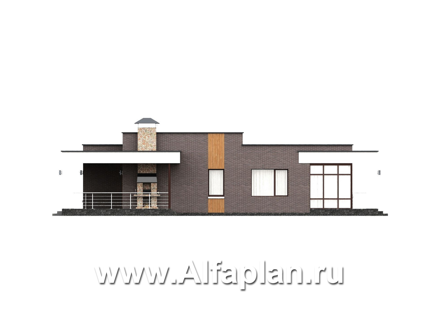 «Финансист» - проект одноэтажного дома, планировка мастер спальня, с сауной и с террасой  - фасад дома