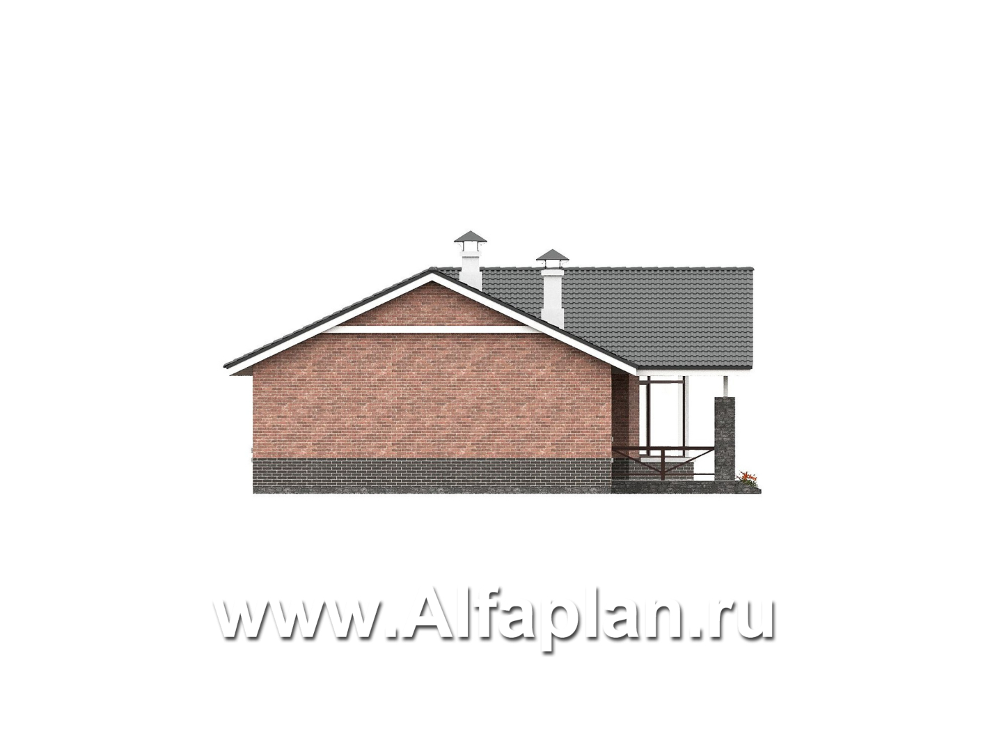 «Рубикон» - проект одноэтажного дома, планировка с панорамным эркером и с просторной террасой, в современном стиле - фасад дома
