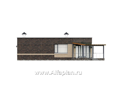 «Биссектриса» - проект одноэтажного дома с плоской крышей, с диагональным планом,  гостиная в форме кристалла, с террасой - превью фасада дома
