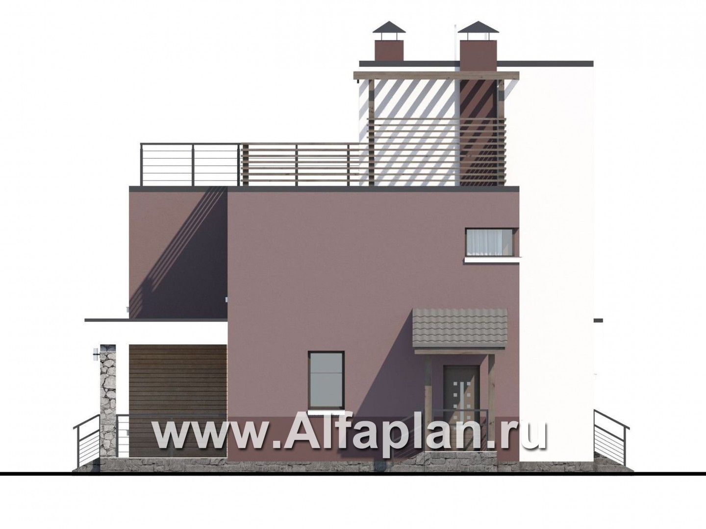 Проекты домов Альфаплан - «Динамика» - компактный дом с эксплуатируемой кровлей - изображение фасада №3
