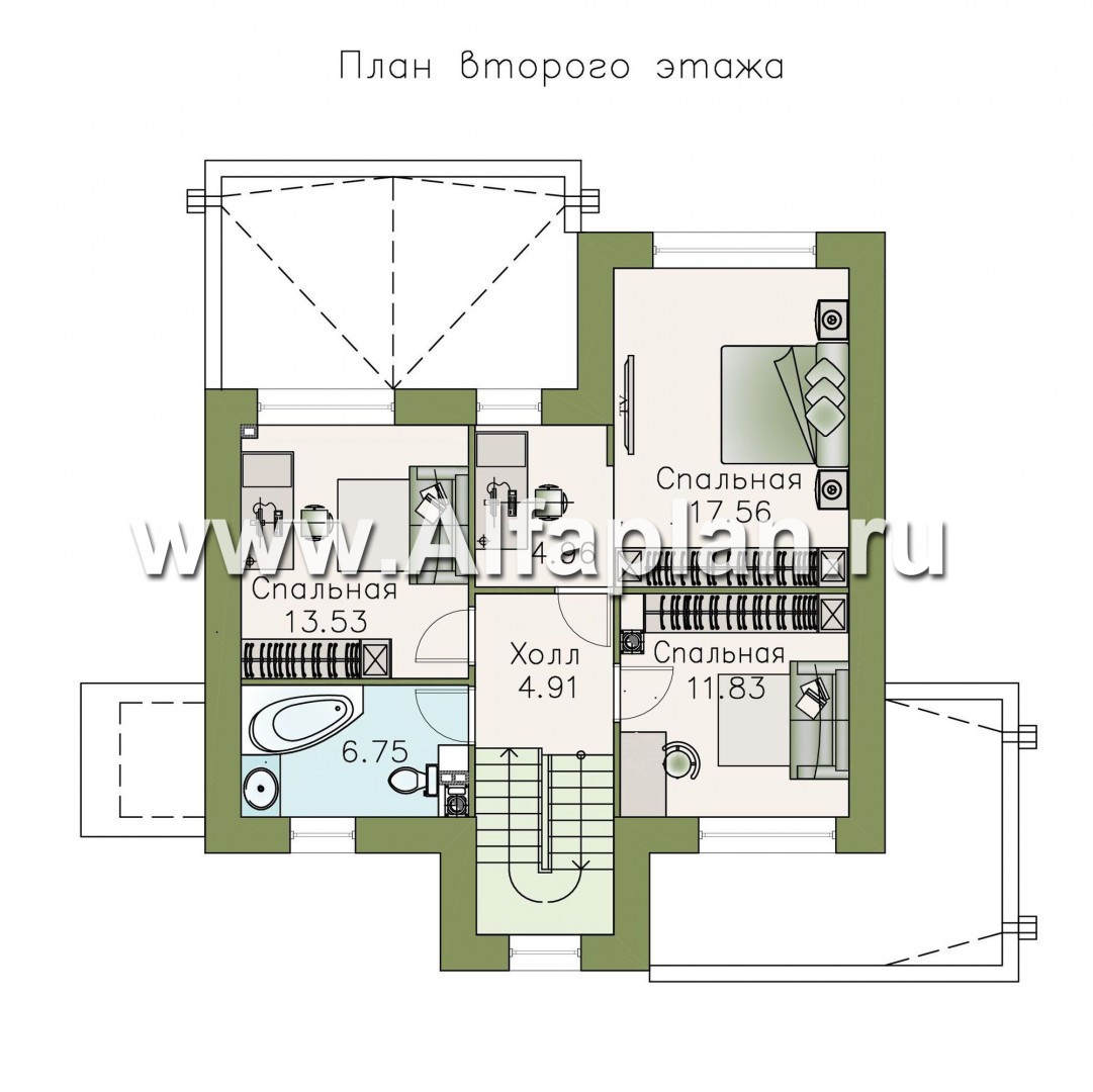 Проекты домов Альфаплан - «Динамика» - компактный дом с эксплуатируемой кровлей - изображение плана проекта №2