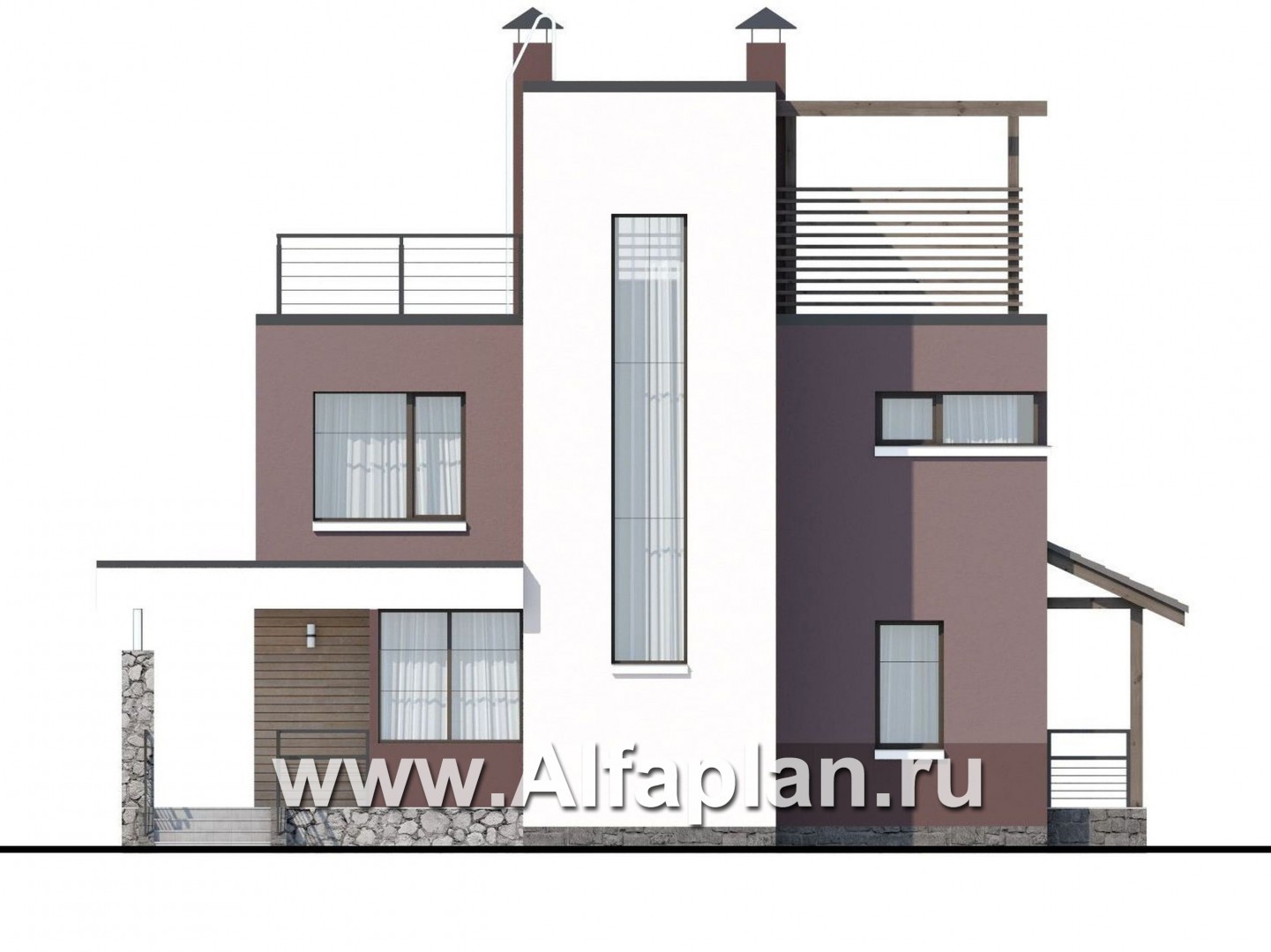 Проекты домов Альфаплан - «Динамика» - компактный дом с эксплуатируемой кровлей - изображение фасада №1