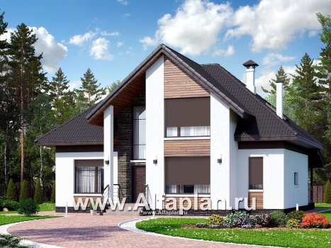 Проекты домов Альфаплан - «Кассиопея» - комфортабельный мансардный дом с рациональной планировкой - превью основного изображения