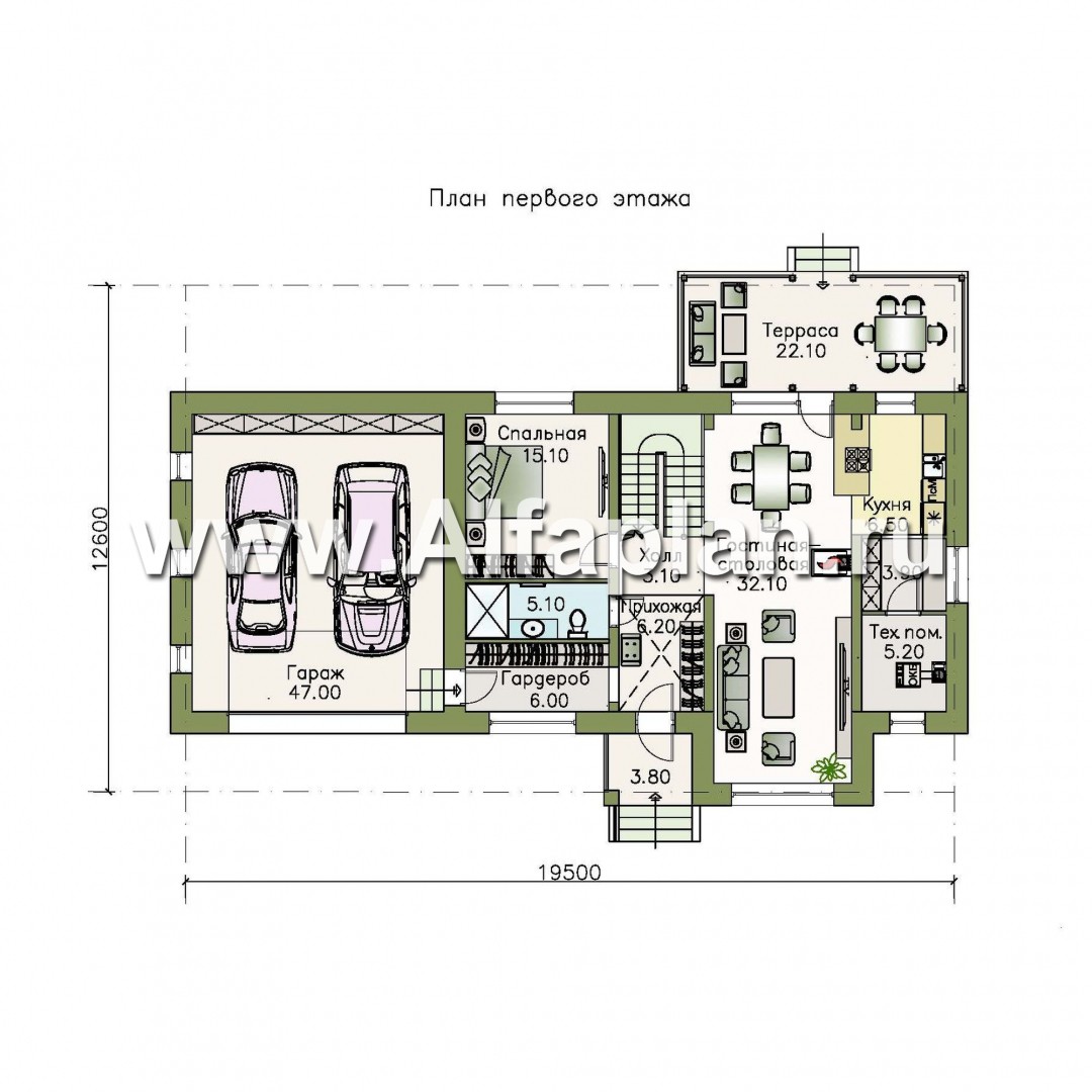 Проекты домов Альфаплан - «Кассиопея» - комфортабельный мансардный дом с большим гаражом - план проекта №1