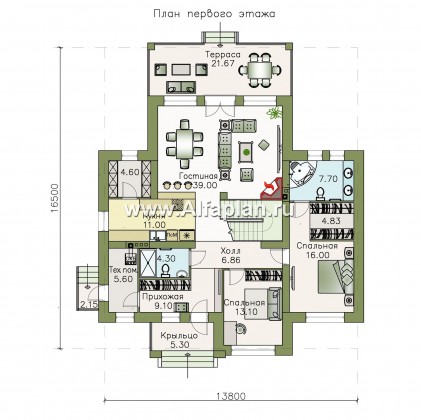«Высшая лига» - проект двухэтажного дома, планировка с 2-я спальнями на 1эт, с балконом - превью план дома
