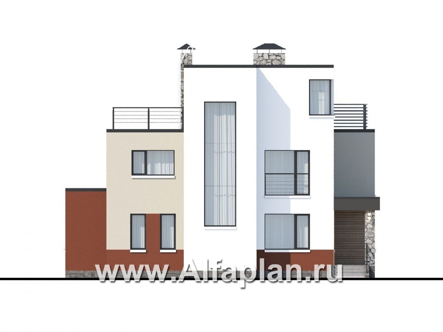 Проекты домов Альфаплан - «Земляничная долина» - коттедж с плоской кровлей и эффектным планом - изображение фасада №1