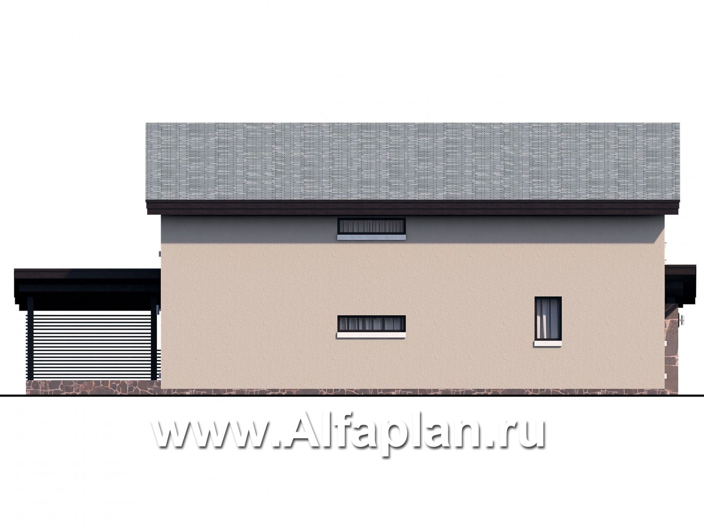 Проекты домов Альфаплан - «Писарро» - проект дома с односкатной кровлей для узкого участка - изображение фасада №3