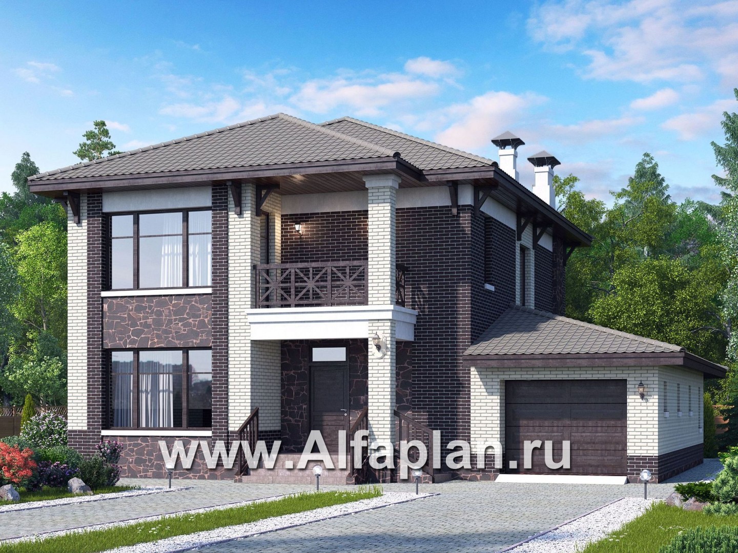 Проекты домов Альфаплан - «Вишера» - стильный дом с гаражом - основное изображение