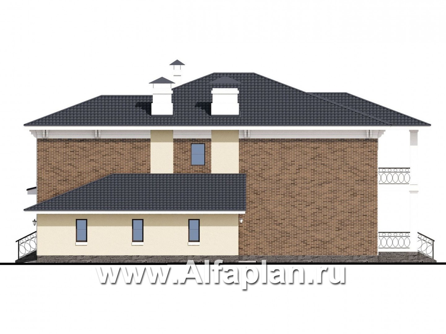 Проекты домов Альфаплан - «Беатрис» — двухэтажный коттедж с гаражом и террасой - изображение фасада №2