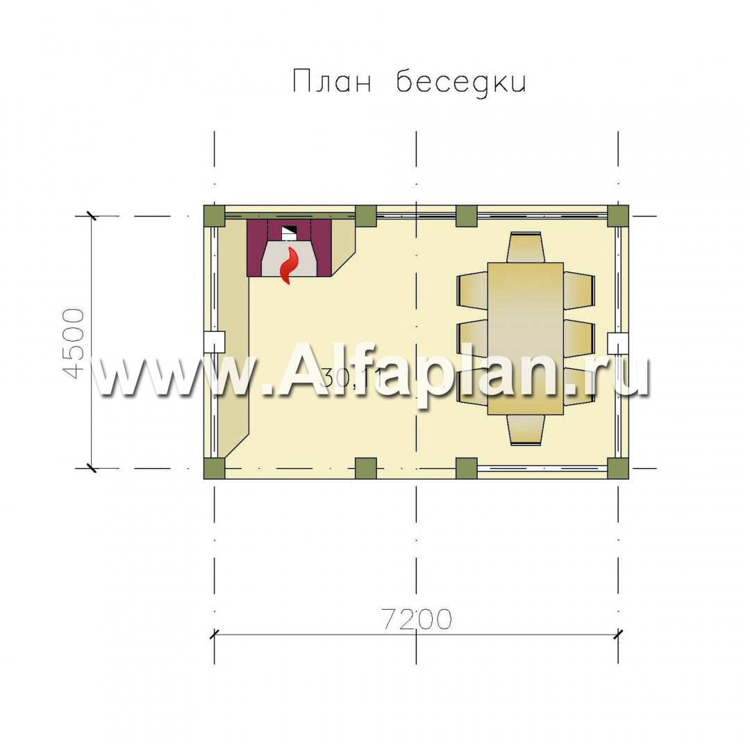 Проекты домов Альфаплан - Беседка-павильон с камином - план проекта №1