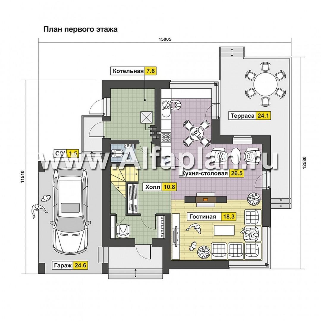 Проекты домов Альфаплан - Компактный современный коттедж с навесом для машины - изображение плана проекта №1