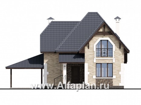 Проекты домов Альфаплан - «Причал» - романтический коттедж из кирпичей с  удобным планом - превью фасада №1