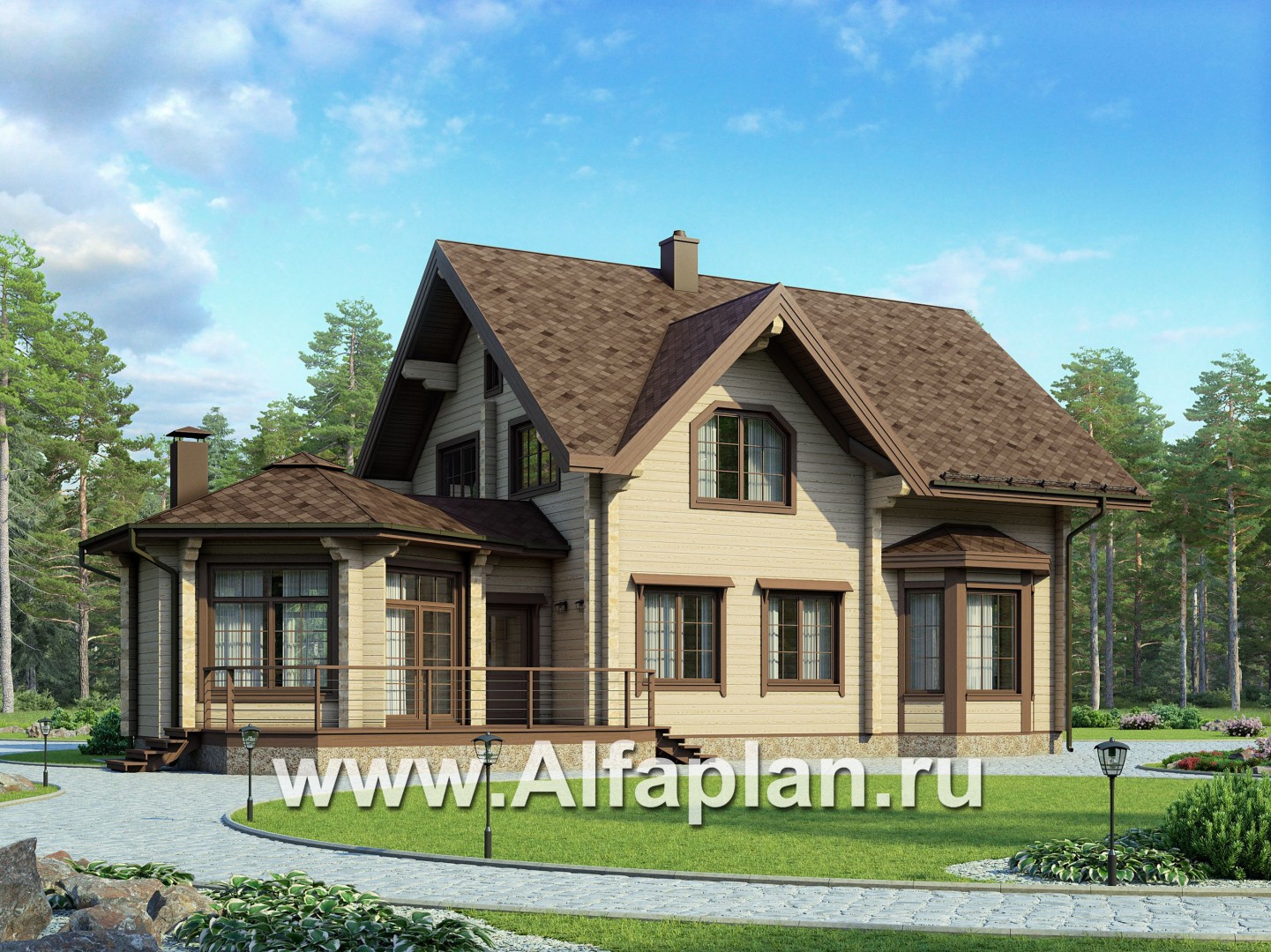 Проекты домов Альфаплан - Деревянный дом с уютной беседкой-барбекю - дополнительное изображение №2