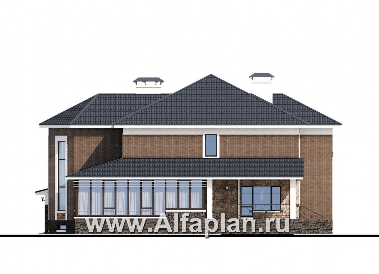 Проекты домов Альфаплан - «Пятьсот квадратов» — комфортабельный загородный особняк бизнес-класса - изображение фасада №2