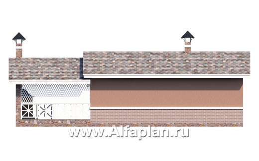 Проекты домов Альфаплан - Красивая и удобная баня c террасой (беседкой) и камином - превью фасада №4