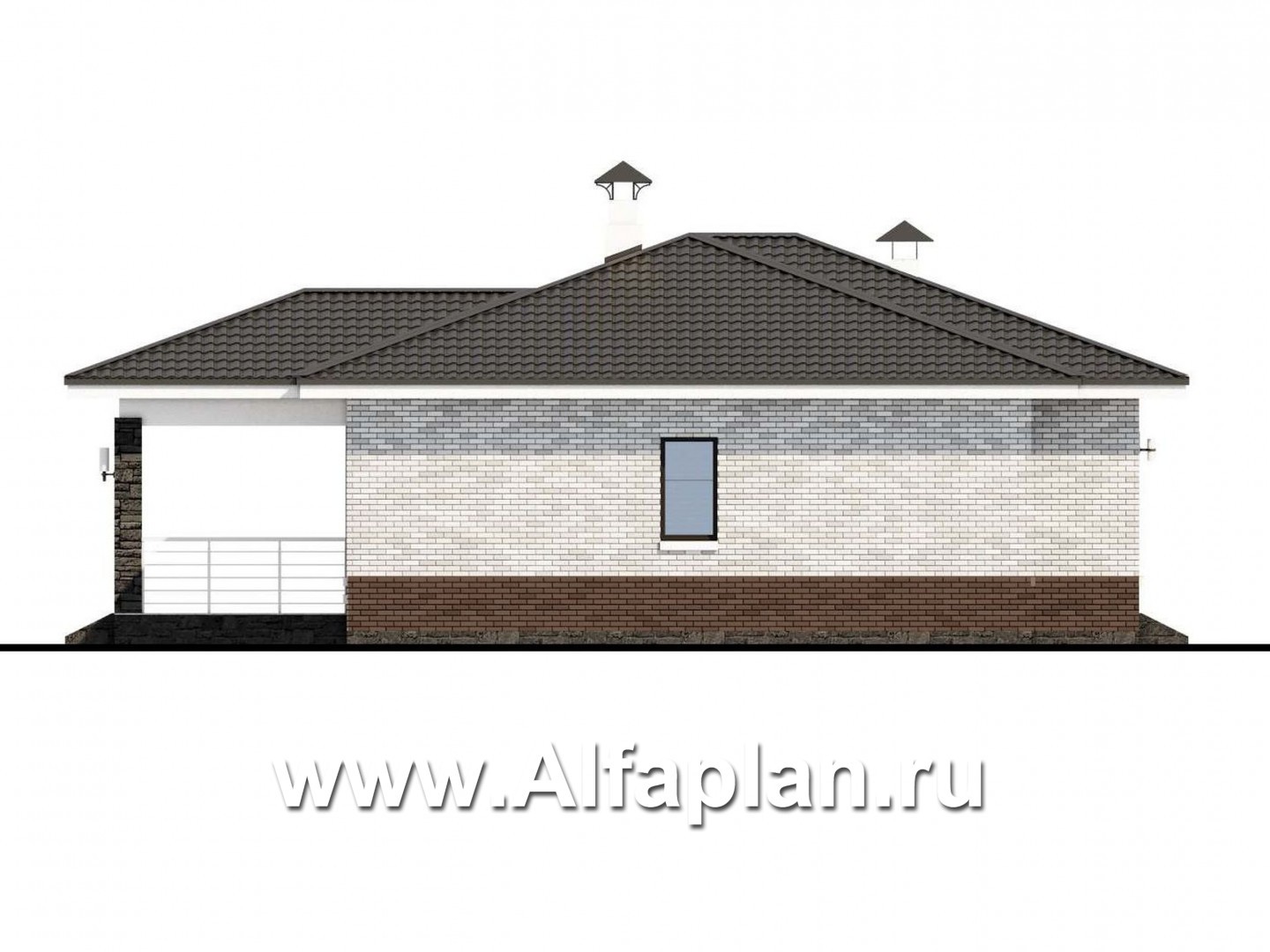 Проекты домов Альфаплан - «Наяда» - современный одноэтажный коттедж с террасой - изображение фасада №3