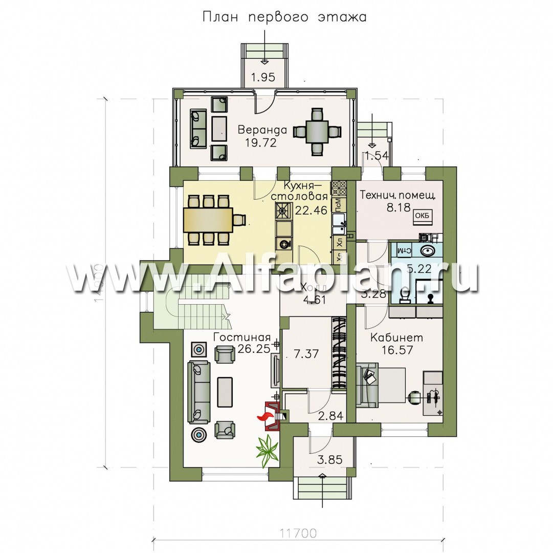 Проекты домов Альфаплан - «Традиция» - классический комфортабельный коттедж - изображение плана проекта №1