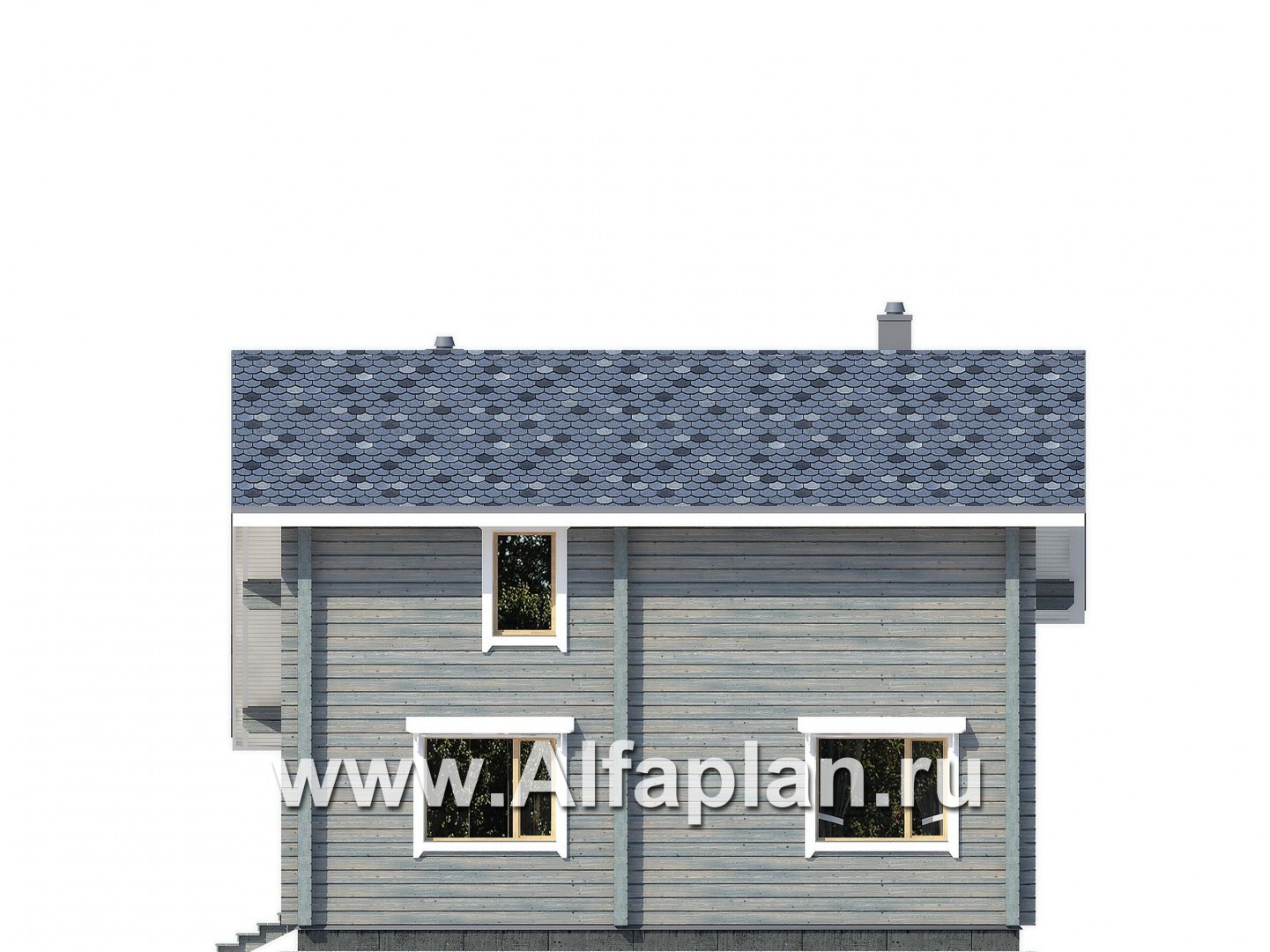 Проекты домов Альфаплан - Деревянный дом с простой двускатной кровлей - изображение фасада №2